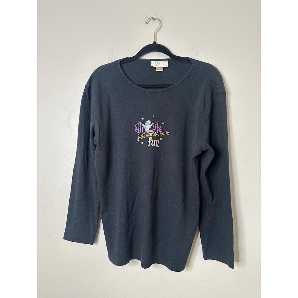 Vintage‎ MC Sportswear Womens 1X Sweatshirt Top Halloween Ghoul Ghost Black